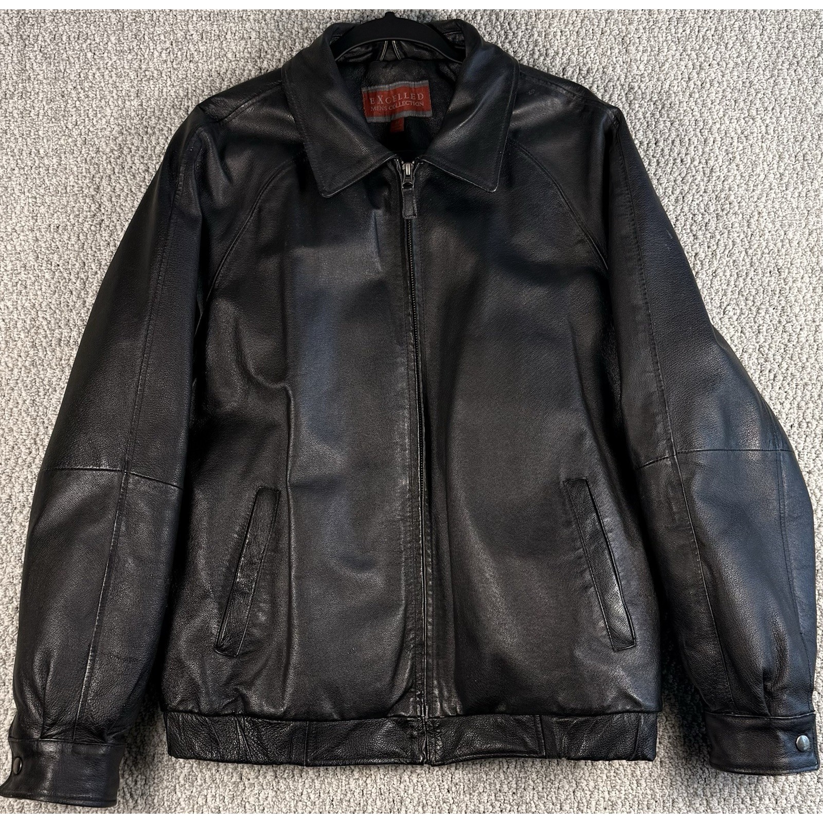 Excelled Mens Black Leather Moto Jacket M Minimalist Cafe Racer Bomber Quilted